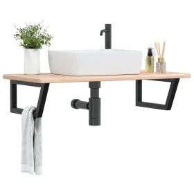 Estante de lavabo de pared de acero y madera maciza de roble de , Tocadores de baño - Ref: Foro24-3302387, Precio: 92,79 €, D...
