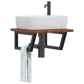 Estante de lavabo de pared de acero y madera maciza de roble de , Tocadores de baño - Ref: Foro24-3302403, Precio: 81,26 €, D...