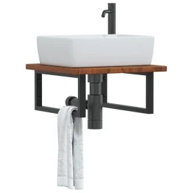 Estante de lavabo de pared de acero y madera maciza de roble de , Tocadores de baño - Ref: Foro24-3302401, Precio: 82,36 €, D...