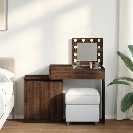 Tocador con luces LED marrón roble 115x37x110,5 cm by , Bedroom Dressers - Ref: Foro24-848233, Price: 124,98 €, Discount: %