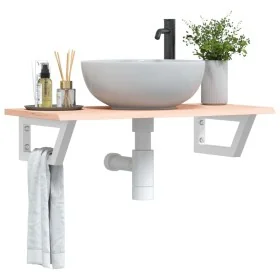 Estante de lavabo de pared de acero y madera maciza de roble de , Tocadores de baño - Ref: Foro24-3302546, Precio: 72,26 €, D...