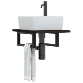 Estante de lavabo de pared de acero y madera maciza de roble de , Tocadores de baño - Ref: Foro24-3302573, Precio: 59,00 €, D...