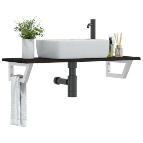 Estante de lavabo de pared de acero y madera maciza de roble de , Tocadores de baño - Ref: Foro24-3302590, Precio: 69,08 €, D...