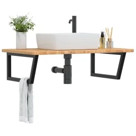 Estante de lavabo de pared de acero y madera maciza de roble de , Tocadores de baño - Ref: Foro24-3302483, Precio: 119,17 €, ...