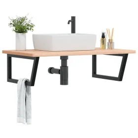 Estante de lavabo de pared de acero y madera maciza de haya de , Tocadores de baño - Ref: Foro24-3302519, Precio: 124,24 €, D...