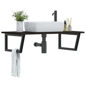 Estante de lavabo de pared de acero y madera maciza de roble de , Tocadores de baño - Ref: Foro24-3302663, Precio: 98,69 €, D...