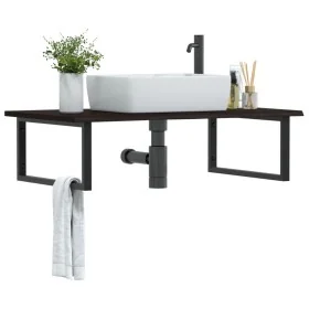 Estante de lavabo de pared de acero y madera maciza de roble de , Tocadores de baño - Ref: Foro24-3302661, Precio: 99,87 €, D...