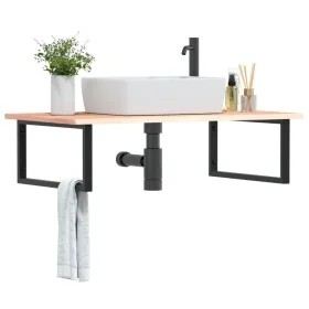 Estante de lavabo de pared de acero y madera maciza de roble de , Tocadores de baño - Ref: Foro24-3302637, Precio: 114,44 €, ...