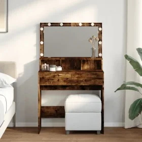 Tocador con luces LED color roble ahumado 80x41x134,5 cm de , Tocadores para dormitorios - Ref: Foro24-848189, Precio: 133,18...