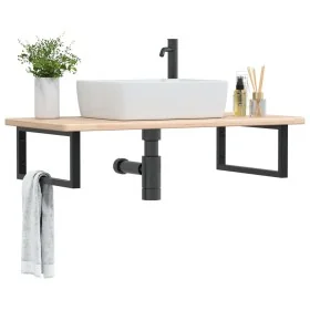 Estante de lavabo de pared de acero y madera maciza de roble de , Tocadores de baño - Ref: Foro24-3302385, Precio: 93,73 €, D...