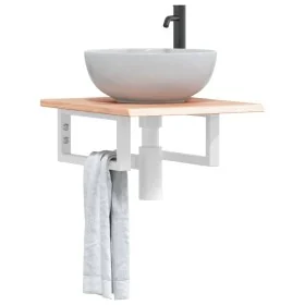 Estante de lavabo de pared de acero y madera maciza de roble de , Tocadores de baño - Ref: Foro24-3302552, Precio: 75,06 €, D...