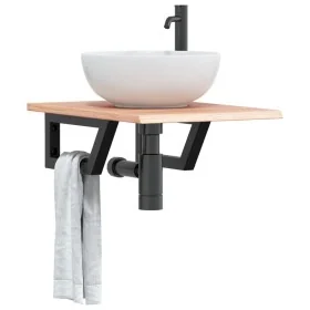 Estante de lavabo de pared de acero y madera maciza de roble de , Tocadores de baño - Ref: Foro24-3302559, Precio: 71,01 €, D...