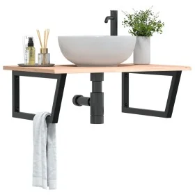 Estante de lavabo de pared de acero y madera maciza de roble de , Tocadores de baño - Ref: Foro24-3302635, Precio: 96,67 €, D...