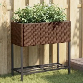 Jardinera con estante ratán sintético marrón by , Pots and planters - Ref: Foro24-366388, Price: 62,35 €, Discount: %