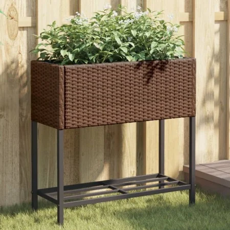 Jardinera con estante ratán sintético marrón de , Maceteros y jardineras - Ref: Foro24-366388, Precio: 62,35 €, Descuento: %