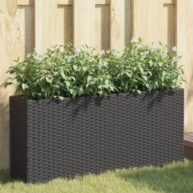 Jardinera con 2 maceteros de ratán sintético negra 90x20x40 cm by , Pots and planters - Ref: Foro24-366407, Price: 65,52 €, D...