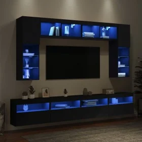 Mueble de pared de TV con luces LED 8 piezas negro de , Muebles TV - Ref: Foro24-3216765, Precio: 337,75 €, Descuento: %