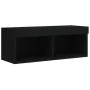 Mueble de pared de TV con luces LED 8 piezas negro de , Muebles TV - Ref: Foro24-3216765, Precio: 337,75 €, Descuento: %