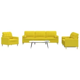 Juego de sofás con cojines 3 piezas tela amarillo claro von , Sofas - Ref: Foro24-3278308, Preis: 638,03 €, Rabatt: %