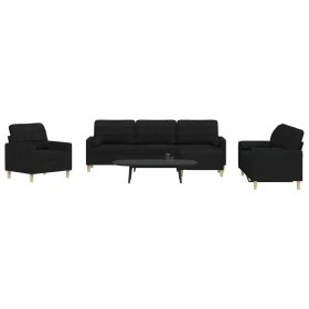 Juego de sofá 4 piezas con reposapiés y cojines tela negro by , Sofas - Ref: Foro24-3278315, Price: 738,00 €, Discount: %