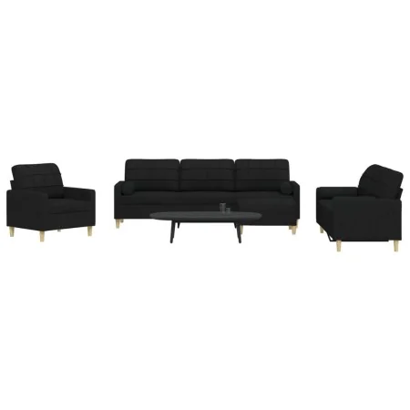 Juego de sofá 4 piezas con reposapiés y cojines tela negro by , Sofas - Ref: Foro24-3278315, Price: 738,00 €, Discount: %