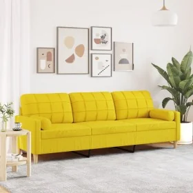Sofá de 3 plazas con cojines tela amarillo claro 210 cm de , Sofás - Ref: Foro24-3278206, Precio: 313,75 €, Descuento: %