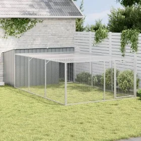 Caseta perros con corral acero galvanizado gris 197x396x110 cm de , Casetas para perros - Ref: Foro24-3214225, Precio: 383,33...