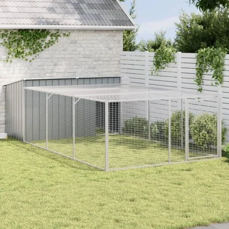 Caseta perros con corral acero galvanizado gris 197x396x110 cm de , Casetas para perros - Ref: Foro24-3214225, Precio: 383,33...