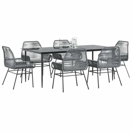 Juego comedor jardín 7 pzas cojines ratán sintético vidrio gris de , Conjuntos de jardín - Ref: Foro24-3334483, Precio: 608,3...