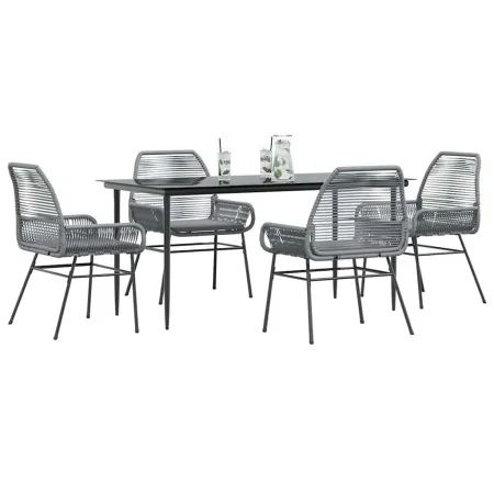 Juego comedor jardín 5 pzas cojines ratán sintético vidrio gris de , Conjuntos de jardín - Ref: Foro24-3334481, Precio: 412,7...