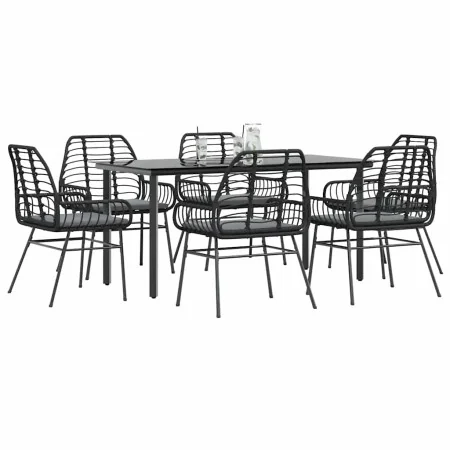 Set de comedor de jardín 7 piezas cojines ratán sintético negro de , Conjuntos de jardín - Ref: Foro24-3334552, Precio: 493,3...