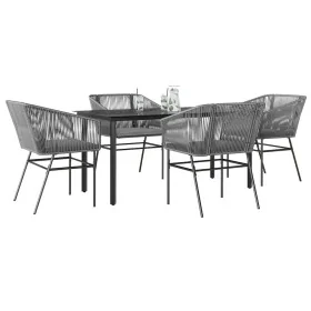 Juego comedor jardín 5 pzas cojines ratán sintético vidrio gris de , Conjuntos de jardín - Ref: Foro24-3334628, Precio: 445,3...