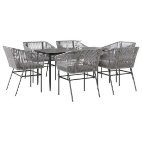 Juego comedor jardín 7 pzas cojines ratán sintético vidrio gris de , Conjuntos de jardín - Ref: Foro24-3334531, Precio: 596,8...