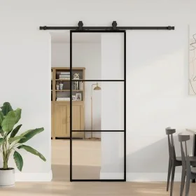 Puerta corredera con juego herrajes negro 76x205 cm ESG vidrio de , Puertas - Ref: Foro24-3375781, Precio: 214,67 €, Descuent...