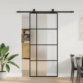 Puerta corredera con set herrajes negro 90x205 cm vidrio ESG de , Puertas - Ref: Foro24-3375811, Precio: 326,05 €, Descuento: %