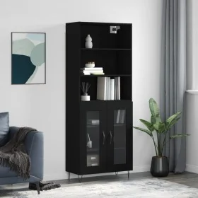 Aparador alto madera contrachapada negro 69,5x34x180 cm by , Sideboards - Ref: Foro24-3189310, Price: 147,55 €, Discount: %