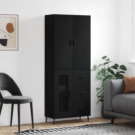 Aparador alto madera contrachapada negro 69,5x34x180 cm by , Sideboards - Ref: Foro24-3195972, Price: 172,05 €, Discount: %