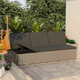 Tumbona convertible con cojín de ratán sintético gris de , Camas para exteriores - Ref: Foro24-46244, Precio: 328,82 €, Descu...