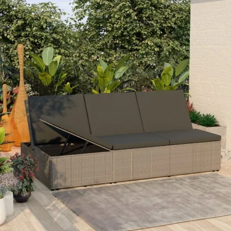 Tumbona convertible con cojín de ratán sintético gris de , Camas para exteriores - Ref: Foro24-46244, Precio: 328,82 €, Descu...