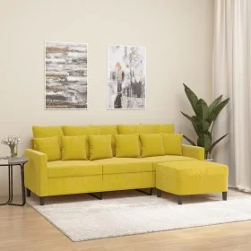 Sofá de 3 plazas con taburete terciopelo amarillo 180 cm de , Sofás - Ref: Foro24-3201113, Precio: 288,19 €, Descuento: %