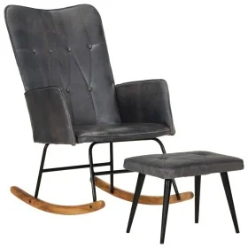 Mecedora con taburete cuero auténtico gris de , Mecedoras - Ref: Foro24-339697, Precio: 138,93 €, Descuento: %