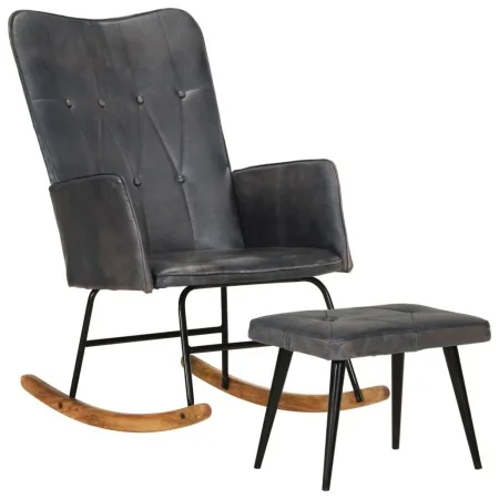 Mecedora con taburete cuero auténtico gris de , Mecedoras - Ref: Foro24-339697, Precio: 138,93 €, Descuento: %