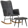 Mecedora con taburete cuero auténtico gris de , Mecedoras - Ref: Foro24-339697, Precio: 138,93 €, Descuento: %