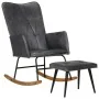 Mecedora con taburete cuero auténtico gris de , Mecedoras - Ref: Foro24-339697, Precio: 138,93 €, Descuento: %