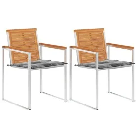 Sillas de jardín con cojines 2 uds madera maciza acacia y acero de , Sillas de jardín - Ref: Foro24-3061502, Precio: 254,92 €...