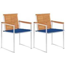 Sillas de jardín con cojines 2 uds madera maciza acacia y acero de , Sillas de jardín - Ref: Foro24-3061498, Precio: 256,31 €...