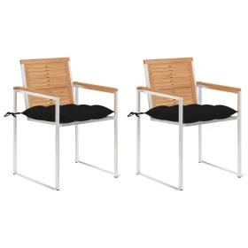 Sillas de jardín con cojines 2 uds madera maciza teca y acero de , Sillas de jardín - Ref: Foro24-3061537, Precio: 277,36 €, ...