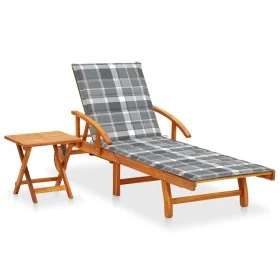 Tumbona de jardín con mesa y cojín madera maciza de acacia de , Tumbonas - Ref: Foro24-3061631, Precio: 239,97 €, Descuento: %