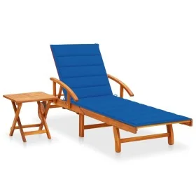 Tumbona de jardín con mesa y cojín madera maciza de acacia de , Tumbonas - Ref: Foro24-3061627, Precio: 237,40 €, Descuento: %