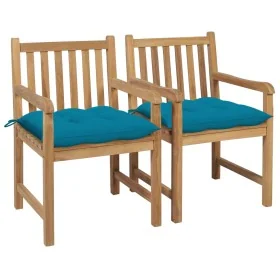 Sillas de jardín 2 uds madera de teca con cojines azul claro de , Sillas de jardín - Ref: Foro24-3062749, Precio: 291,97 €, D...